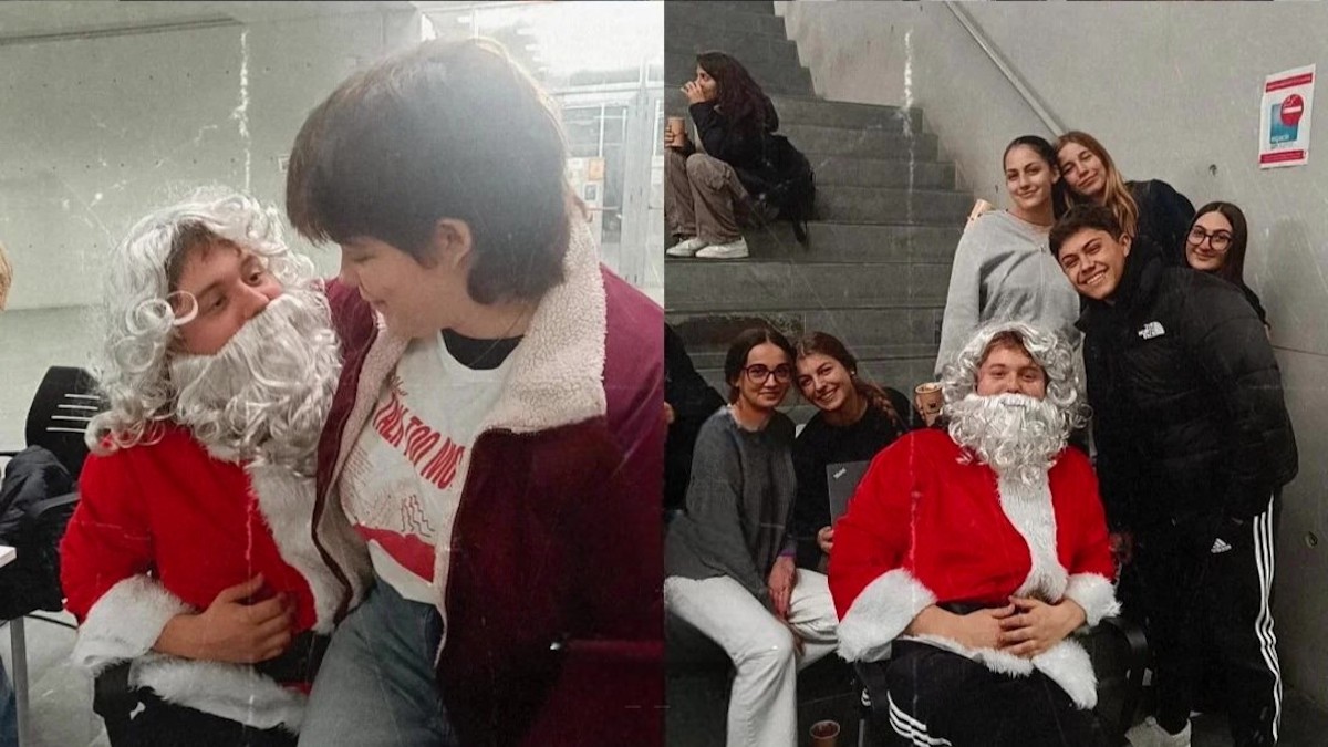 Estudiantes con Papá Noel